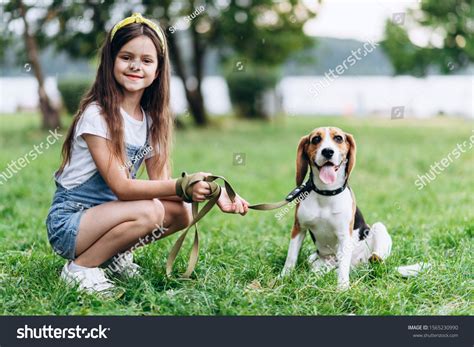 Little Girl Sitting Dog Smiling Looking Stock Photo 1565230990 | Shutterstock