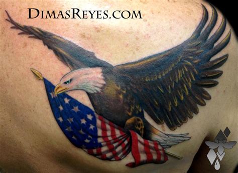 Color Bald Eagle with American Flag tattoo by Dimas Reyes: TattooNOW