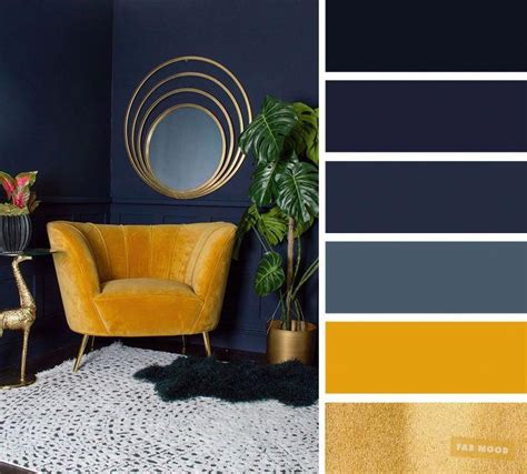 The best living room color schemes - Navy blue + yellow mustard and ...