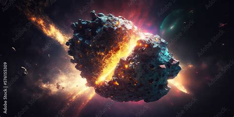 realistic fracturing asteroid in the deep space - Generate AI Stock ...