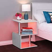 TUKAILAi Small Coffee Table with LED RGB Lights High Gloss Bedside Table End Side Table ...