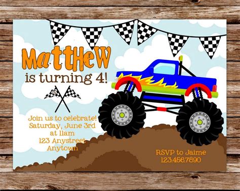 Get Monster Truck Birthday Invitations Images | Free Invitation Template