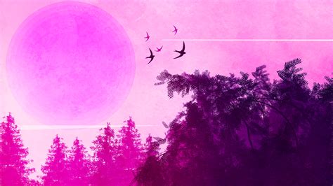 Pink Birds Forest Landscape 4k, HD Artist, 4k Wallpapers, Images ...