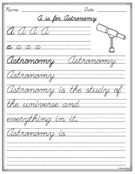 Science Cursive Writing Practice Worksheets (Perfect for after state testing!)