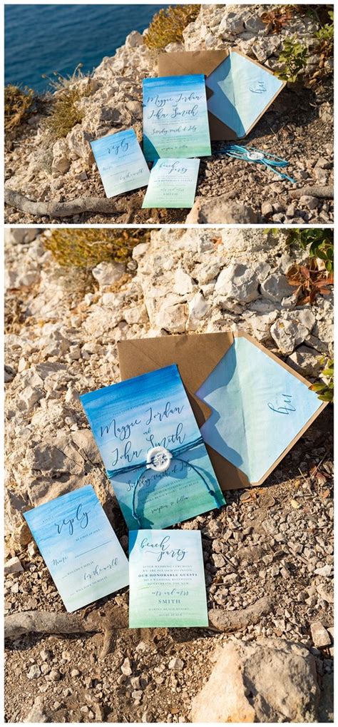 Blue Watercolor Beach Wedding Invitations 02Bwatz | Deer Pearl Flowers