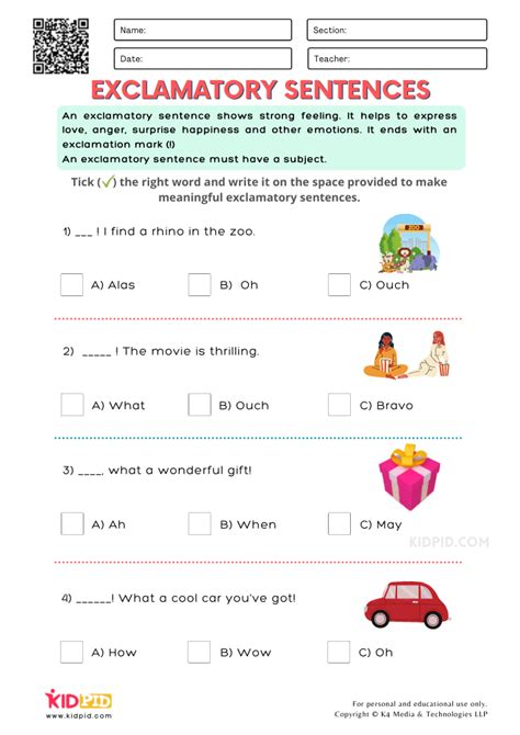 Exclamatory Sentences For Grade 1