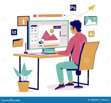 Graphic Designer Creating His Artwork, Vector Flat Isometric Illustration Stock Vector ...