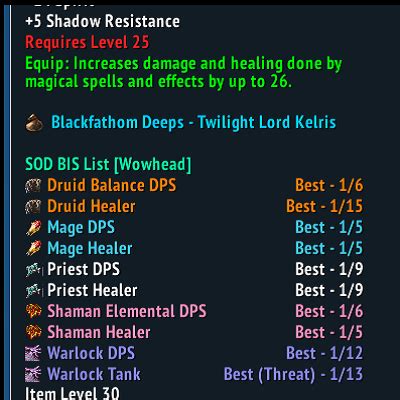 SOD - BIS List Tooltip - World of Warcraft Addons - CurseForge