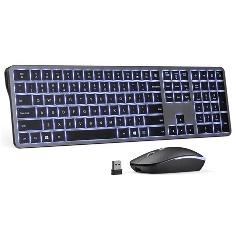 Wireless Keyboard and Mouse Combo White Backlit Ultra Slim 2.4G USB ...