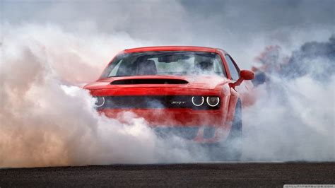 people, car, dust, smoke, Dodge Challenger, burnout, muscle cars, red ...