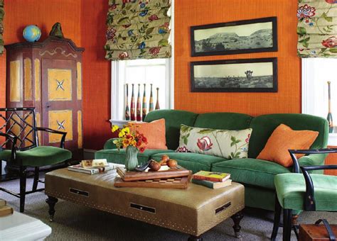 Orange Glasscloth and Green Velvet - Interiors By Color