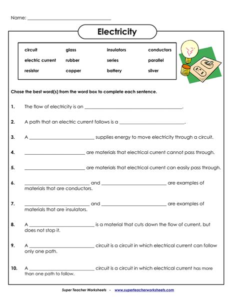 Electricity - Super Teacher Worksheets