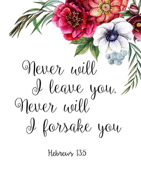 Bible Verse print Scripture print Christian art Never will I leave you Hebrews 13:5 Bible verse ...