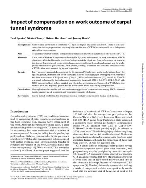 (PDF) The Impact of Carpal Tunnel Syndrome on Work Status: Implications of Job Characteristics ...