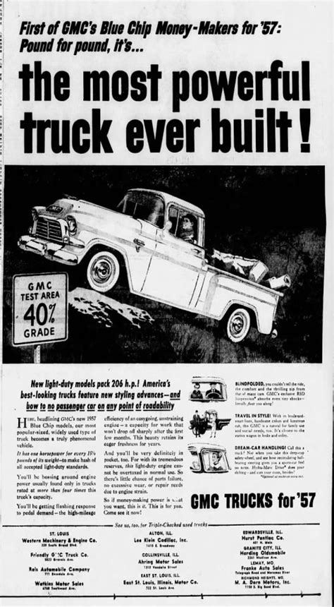 GMC Truck Dealers ad, November, 1956 | Gmc truck, Trucks, Gmc