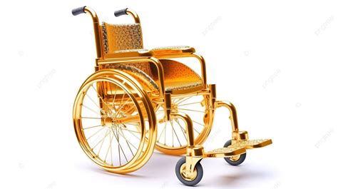 3d Rendering Of A White Background With An Unoccupied Golden Wheelchair, Wheel Chair, Recovery ...