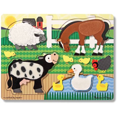 Melissa & Doug Farm Animals Touch and Feel Textured Wooden Puzzle - Walmart.com