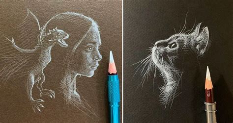 Artist Kay Lee Creates Striking Drawings Using White Pencil On Black Paper