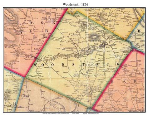 Woodstock, Vermont 1856 Old Town Map Custom Print - Windsor Co. - OLD MAPS