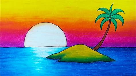 Siluet Gambar Pemandangan Pantai Sunset Dengan Crayon Kaata | Porn Sex Picture