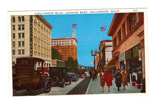 CALIFORNIA 1920's postcard HOLLYWOOD BLVD looking east old cars trucks CA | Hollywood blvd ...