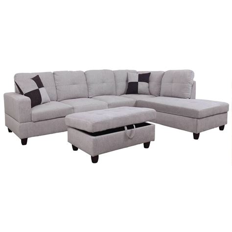 Gray flannelette Right Chaise Sectional with Storage Ottoman F121B ...