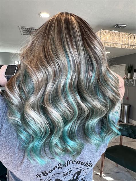 Blonde hair with teal | Teal hair highlights, Blonde and blue hair ...