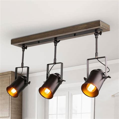 LNC Modern Farmhouse Black/Pine Wood Track Lighting for Living Room ...