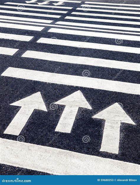 Zebra Crossing with White Marking Lines and Direction of Motion Stock ...