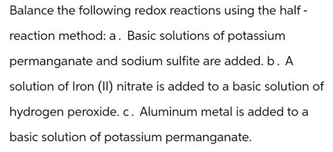 Answered: Balance the following redox reactions… | bartleby