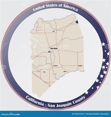 Map of San Joaquin County in California Stock Vector - Illustration of ...