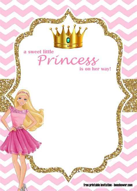 FREE Princess Barbie Baby Shower Invitations Templates | Barbie ...