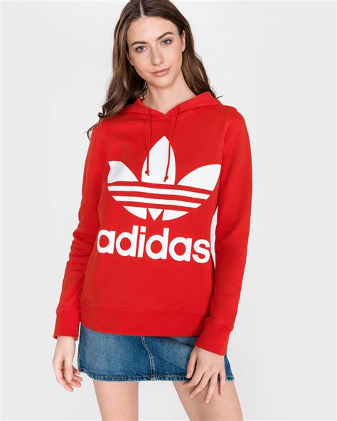 Adidas Womens V-Day Trefoil Hoodie Red FH8563 Pullover Hoody_Adidas Womens_Original Adidas Prodcuts