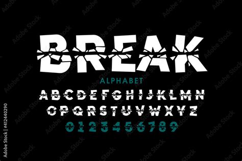 Broken style font, alphabet letters and numbers Stock Vector | Adobe Stock