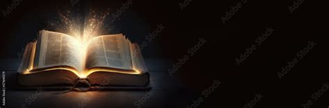 Shining Holy Bible - Ancient Book banner, illuminated message, generative ai Stock Illustration ...