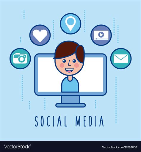 Social media cartoon boy screen icons Royalty Free Vector