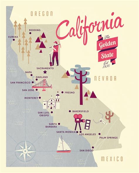 California Map The Golden state map original map nursery | Etsy