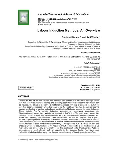 (PDF) Labour Induction Methods: An Overview