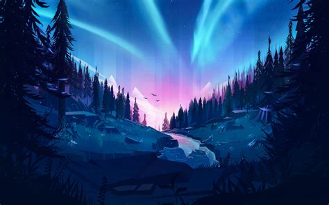 Auroral Forest 4K wallpaper