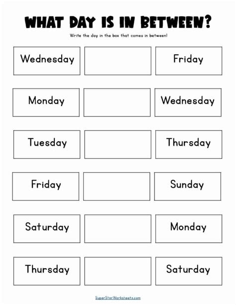 Days Of The Week Worksheet For Kindergarten - Printable Form, Templates ...