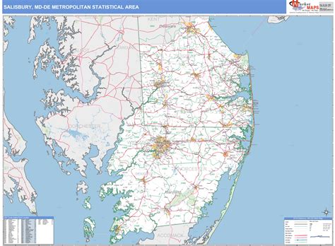 Salisbury, MD Metro Area Wall Map Basic Style by MarketMAPS