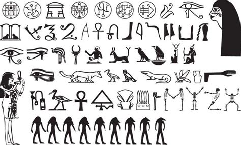 an egyptian alphabet with symbols and figures in black and white, on a ...