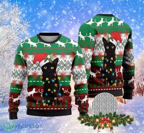 Black Cat Funny Cat Christmas Sweater Christmas Gift - YesItCustom