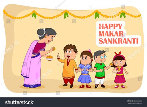 Woman Giving Sweet Kids Makar Sankranti Stock Vector (Royalty Free ...