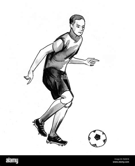 Football player. Ink black and white drawing Stock Photo - Alamy