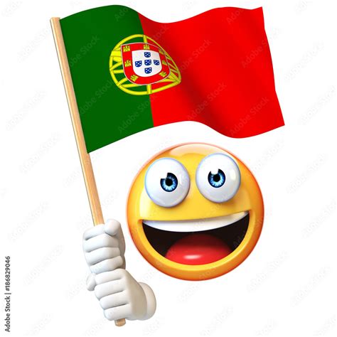 Emoji holding Portuguese flag, emoticon waving national flag of Portugal 3d rendering Stock ...