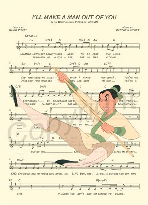 Mulan I'll Make a Man Out of You Sheet Music Art Print - Etsy