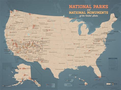 US National Parks & Monuments Map 18x24 Poster - Etsy