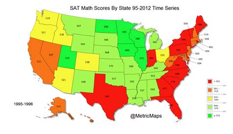 SAT Math Score Time Series By US State, 1995-2012 - Maps on the Web