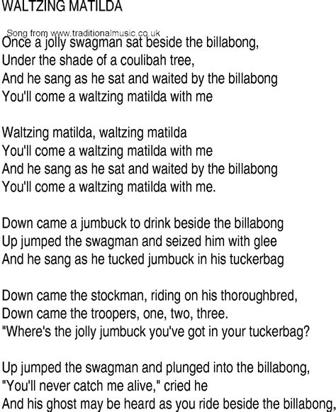 Image result for waltzing matilda lyrics | Matilda lyrics, Songs, Lyrics